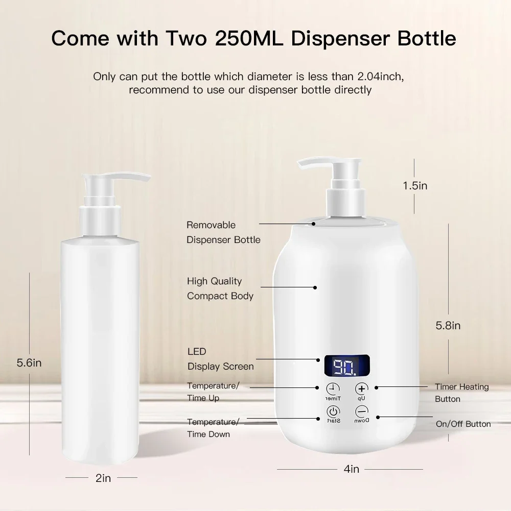 250ML Electric Massage Oil Warmer Digital Lotion Cream Heater With LED Display Bottle Dispenser For Home Pro Salon Spa Massage