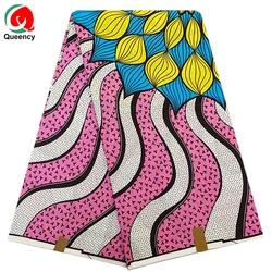 Queency 100%Cotton African Printing Wax Fabric White Real Great Wax Fabric in Ethnic Leaf Patterns