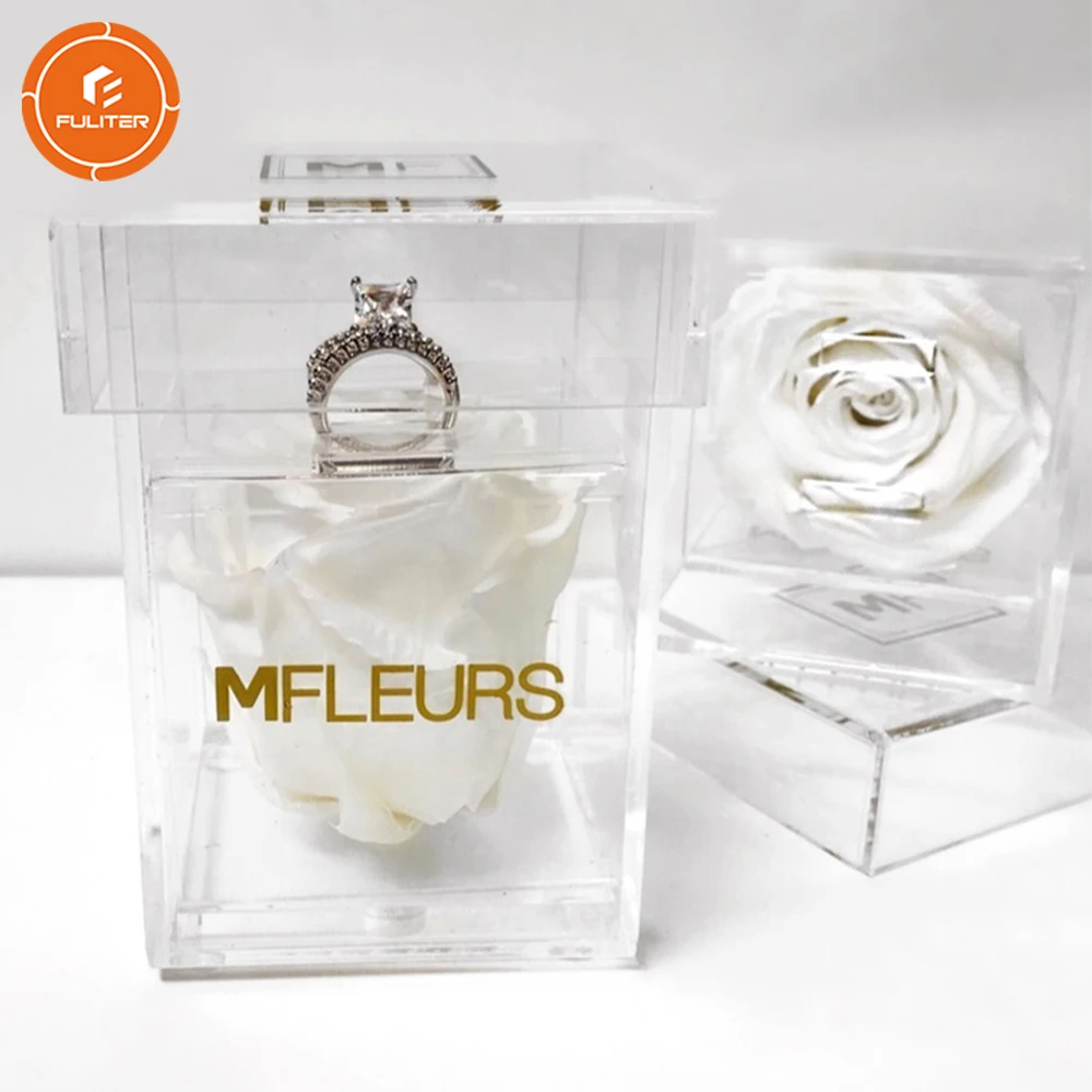 Wholesale Wedding Storage Luxury Preserved Gift Acrylic Transparent Flower Box Square