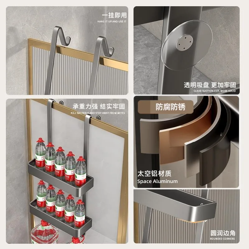 Wholesale multifunctional bathroom shower storage rack wall mounted storage shelf metal door hanging towel rack