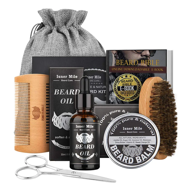 Mens organic beard oil balm shaping tool for beard growth grooming kits