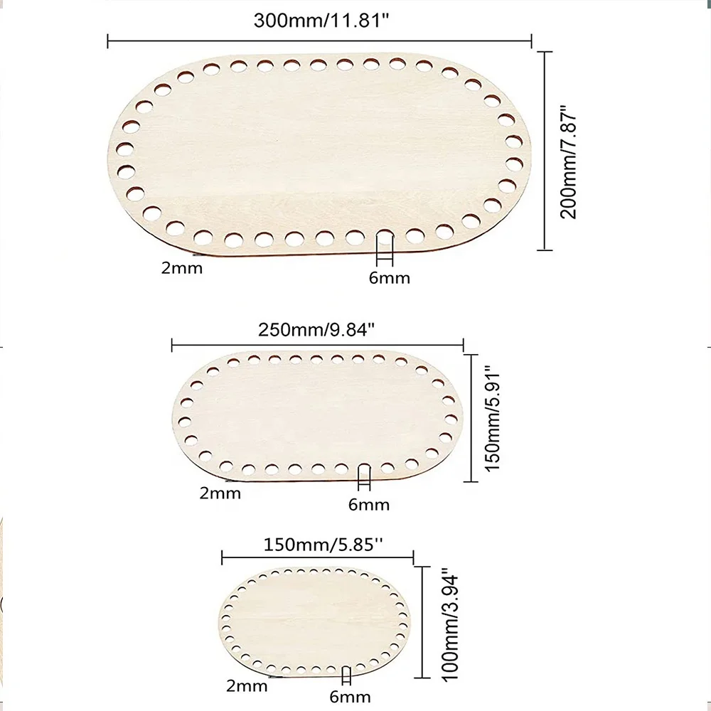 3 PCS Wooden Woven Board Oval Shape Tote Bag Wooden Basket Base Bag Weaving Board Knitting Bag Bottom for Needlework DIY