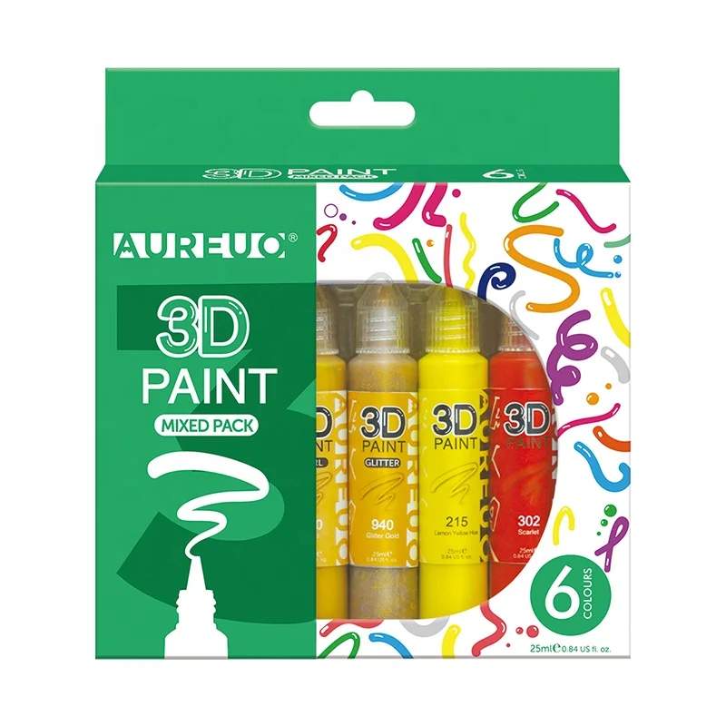 AUREUO High Quality Smooth Sunproof 3D Mix Pack 6 Color Plastic Tubes Custom Acrylic Paints