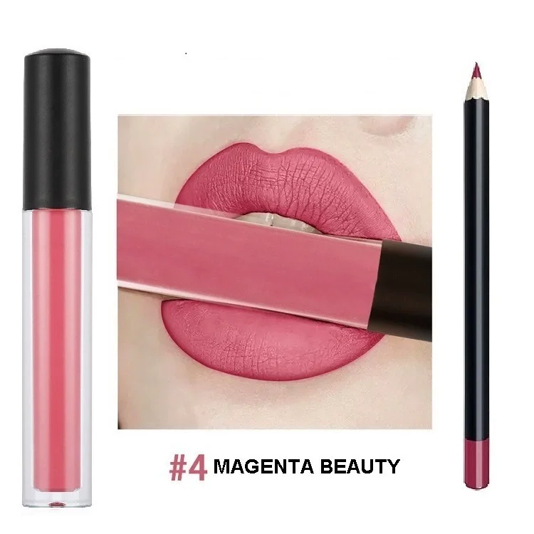 Customization Lip Gloss & Lip Pencil Combination Non-Sticky Cup Lip Glaze 2 in1  Lipliner Set