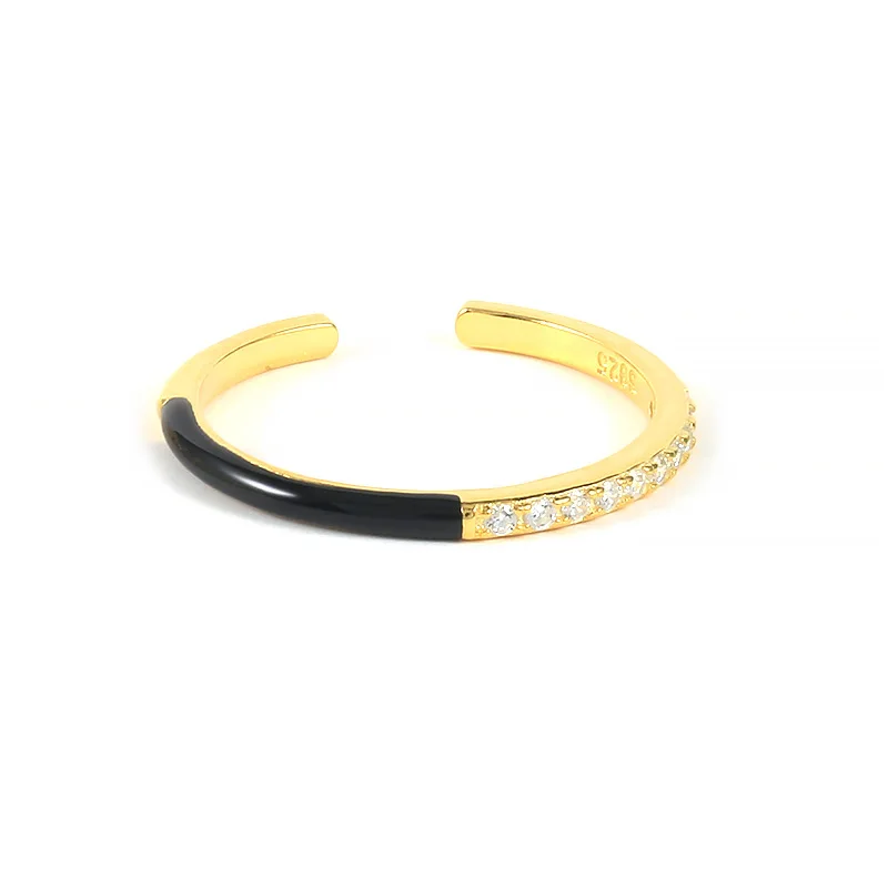 Fashionable and minimalist S925 sterling silver 18k gold and silver plated enamel zircon ring
