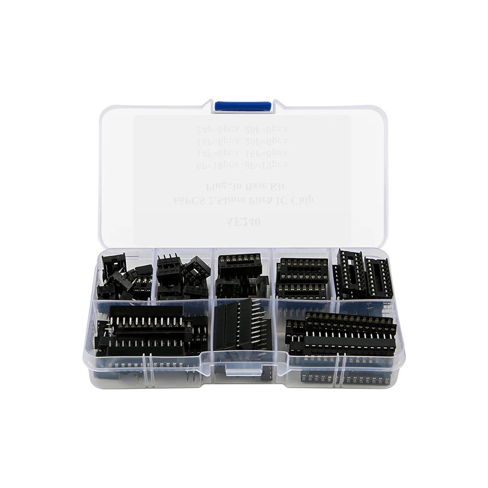 66Pcs 2.54Mm Pitch IC Chip 6 8 14 16 18 20 24 28P Plug-In Starter Kit Boxed