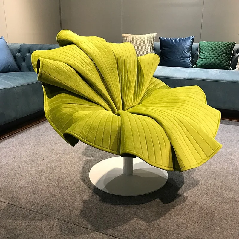 Interior Design Modern Velvet Fabric Flower Rotatable Chair swivel lounge chair metal petal chair