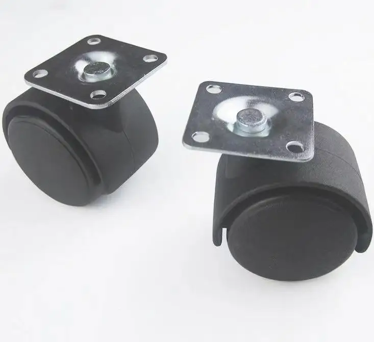 2 Inch Double Wheel Castors Furniture Moving Wheels Swivel Threaded Stem Twin Caster Plastic PVC Office Chair Caster