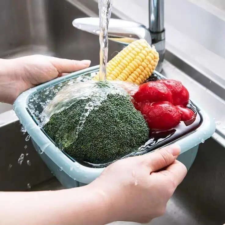 Квадратная сливная корзина с двухслойной многофункциональной кухонной раковиной для сохранения свежести пластиковая хранения