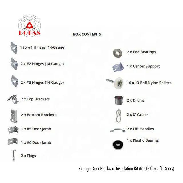 Garage Door Hardware Repair Kit Installation box for 16*7 or 8*7 door