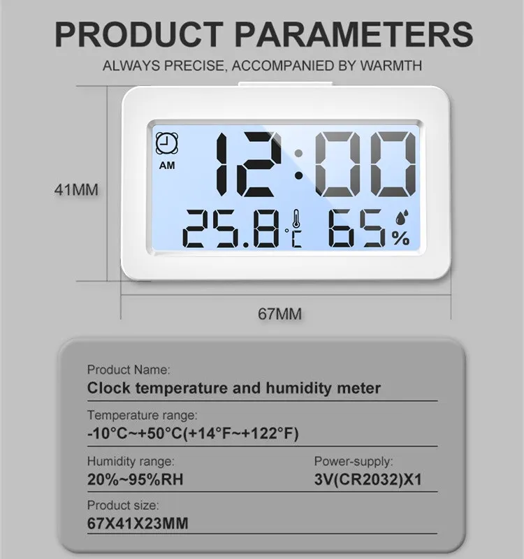 New Trend Square Backlight LCD Display Car Mounted Digital Thermometer for Automobile Indoor