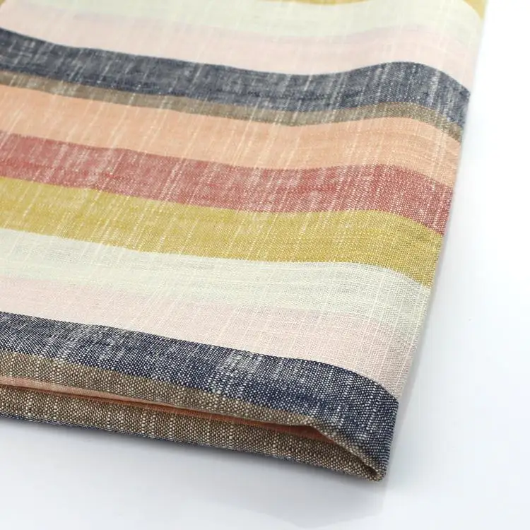 
Hot sale custom wholesale manufacturer yarn dyed stripe 55%linen 45%rayon fabric 