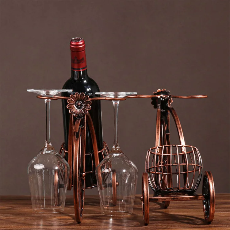 Creative Room Wine Cabinet Storage Rack Decorations European Style Retro Iron Tricycle Wine Rack