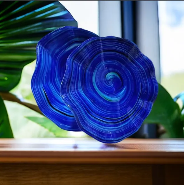 Lotus Flower Glass Plate Wall Art Decoration Handmade Master Carton Murano Glass Modern Custom Made Hand Blown Decorative Blue