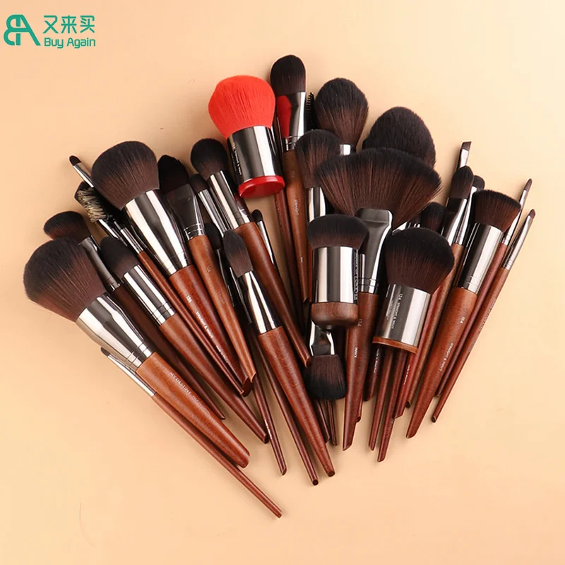Custom your own logo brand wood handle makeup brush set make up brushes wooden makeup brushes