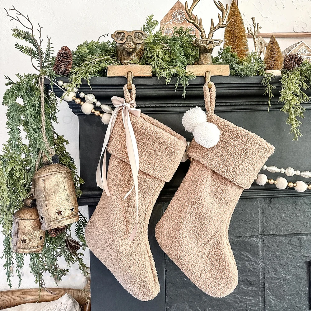 New Arrival Cute  Custom Amazing Wholesales Fleece Christmas Stocking With Pom Pom