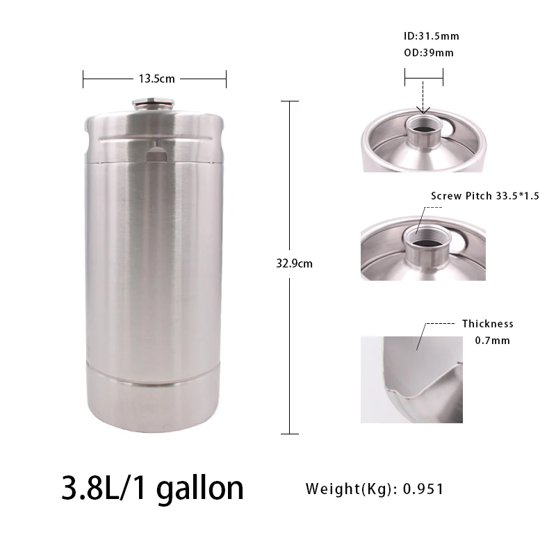 High Quality 2l/4l/5l/10l Stainless Steel Co2 Beer Kegs 64oz,Mini Keg Growler