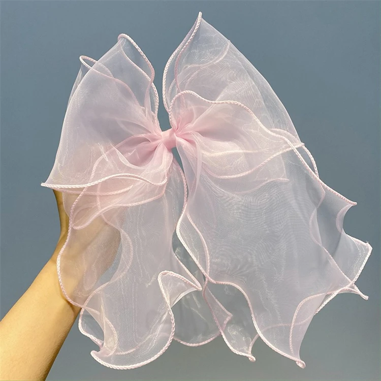 Fashion Organza Big Bow Hair Clip Elegant Ribbon Bowknot Spring Clip Solid Color Handmade Hairpin Women Hair Accessories