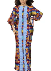 Wholesale Women African Ethnic Batik Printed Cotton Long Sleeve Plus Size Dress