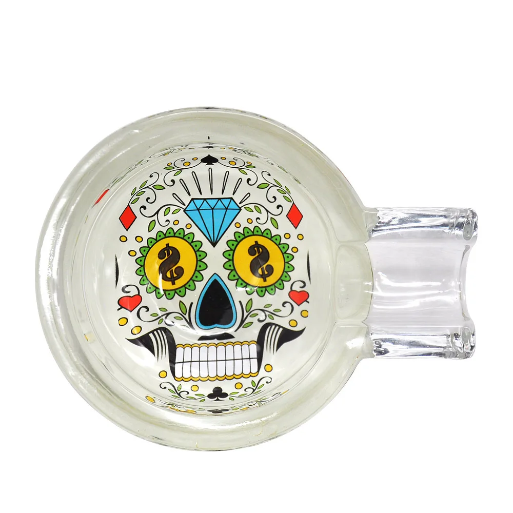 New Premium Quality Glass Ghost printing Ashtray Smoking Accessories Cigar Ashtray Round Ashtray For Indoor