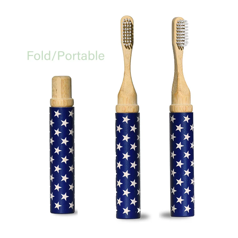New 2023 Custom Logo Tooth Brush Natural Biodegradable Foldable Portable Travel Eco-Friendly Bamboo Toothbrush for Adult