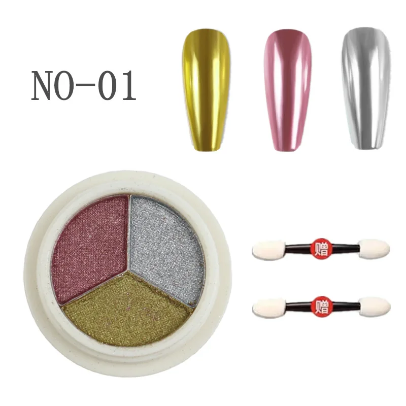 Chrome Nails Powder Mermaid Powders Mirror Nail Pigment Mixed 3 colors sets Nail Polish Mirror Powder