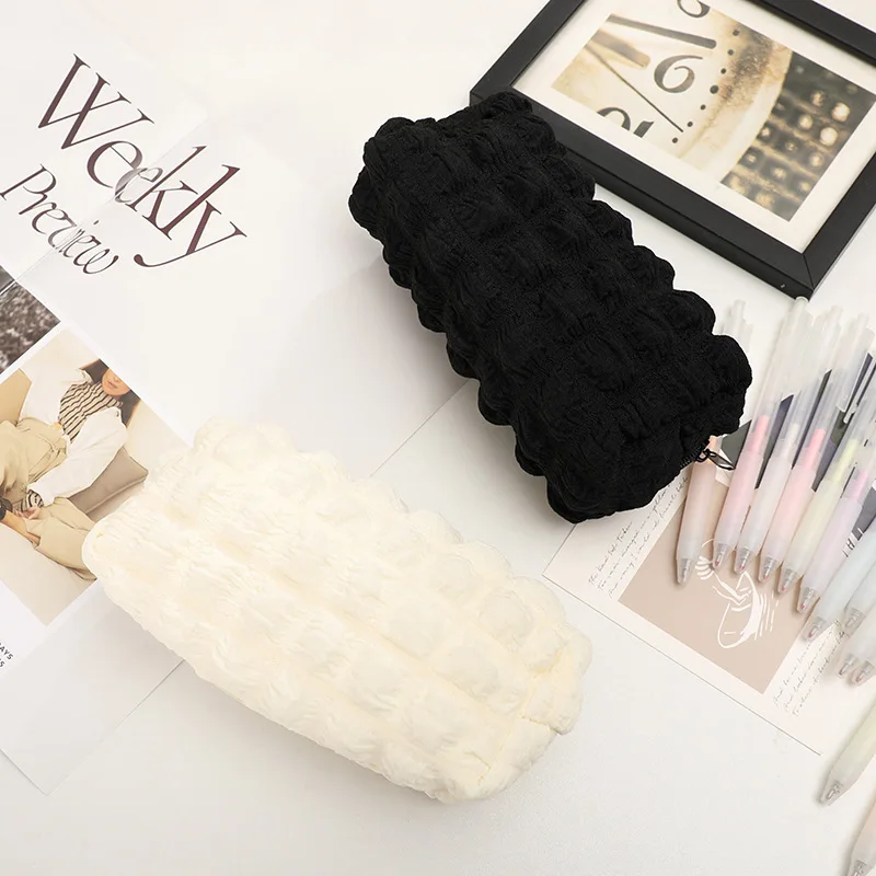 Super soft polyester comfortable touching pencil bags custom fabric pencil pen case portable stationary bag