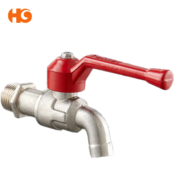 nickel plated brass bibcock  with red iron handle