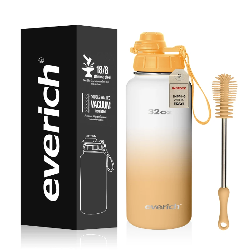 32oz 40oz Insulated Water Bottle With Straw Stainless Steel Sports Water Cup Flask with 3 Lids Wide Mouth Travel Thermal Mug