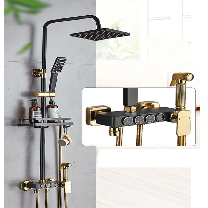 Black Gold Bathroom sets thermostatic shower mixer bathroom and Thermostatic shower System faucets Bathroom Shower head Set