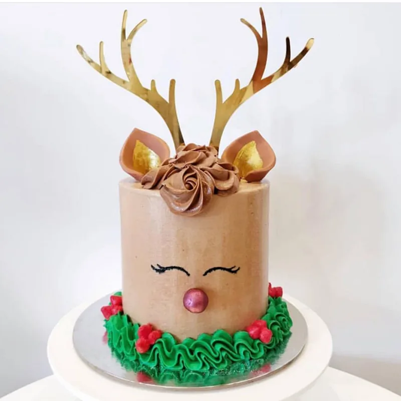 2024 Merry Christmas Acrylic Gold Deer Elk Antlers Acrylic Cupcake Topper Cake Topper