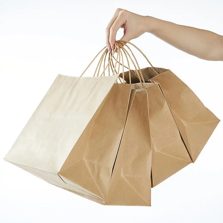One moq printing plain Brown Kraft Paper Bag With Twisted String Handle Custom Paper Shop Bags With Your Own Logo