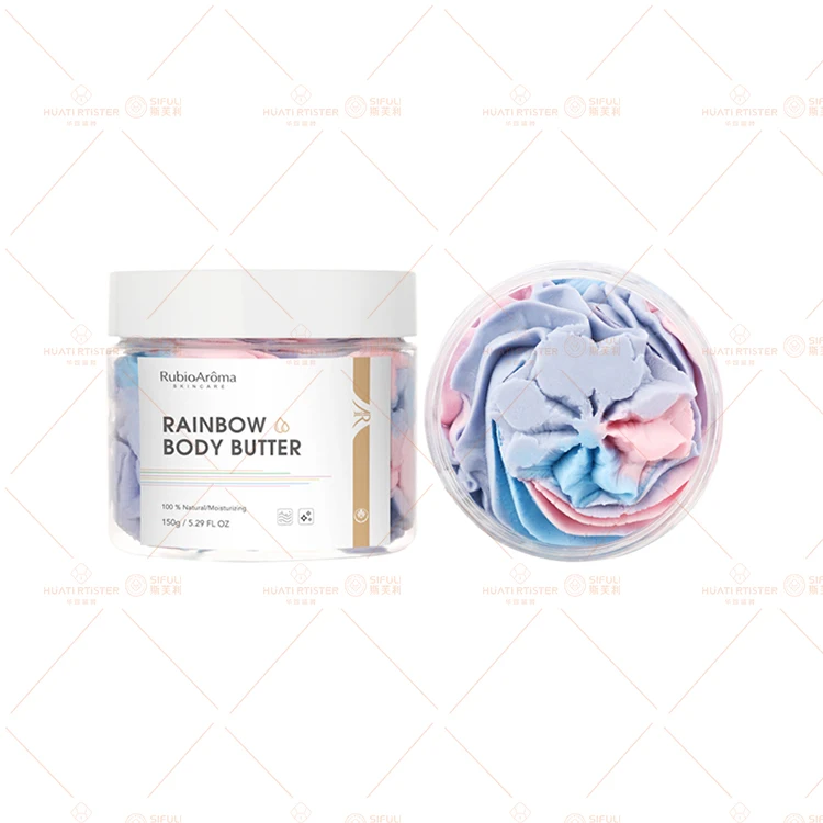 Huati Sifuli RubioAroma Organic Moisturizing Whipped Shea Butter Lotion Skin Whitening Body Cream Coconut Rainbow Body Butter