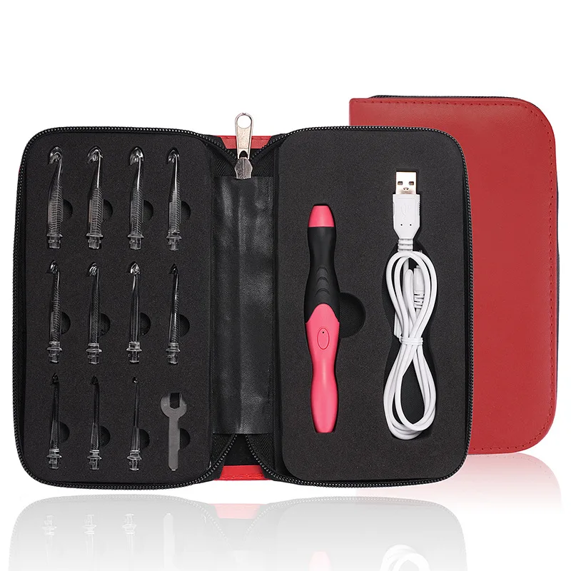 9 In 1 LED Crochet Hook Set, 9 Interchangeable Heads Light Up Knitting Needles Weave Sewing Tool Knitting Accessories (Purple)