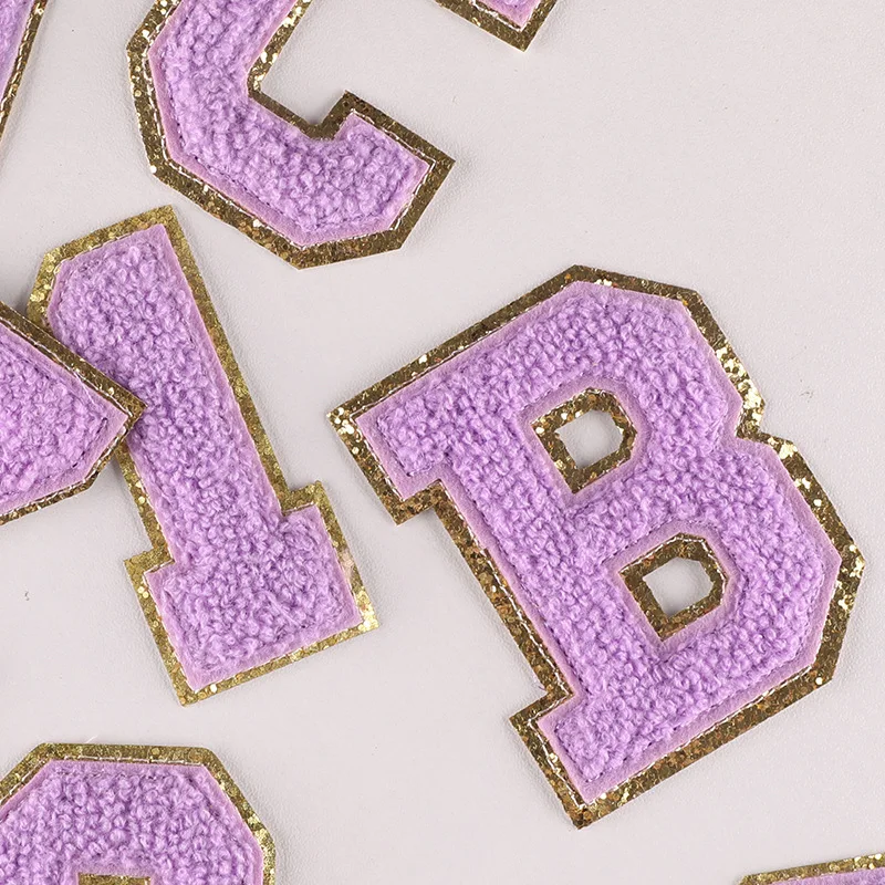 Phnom Penh Chenille Letter Patches Iron on Towel Embroidery Letter and Lightning Shape Embroidery Patch