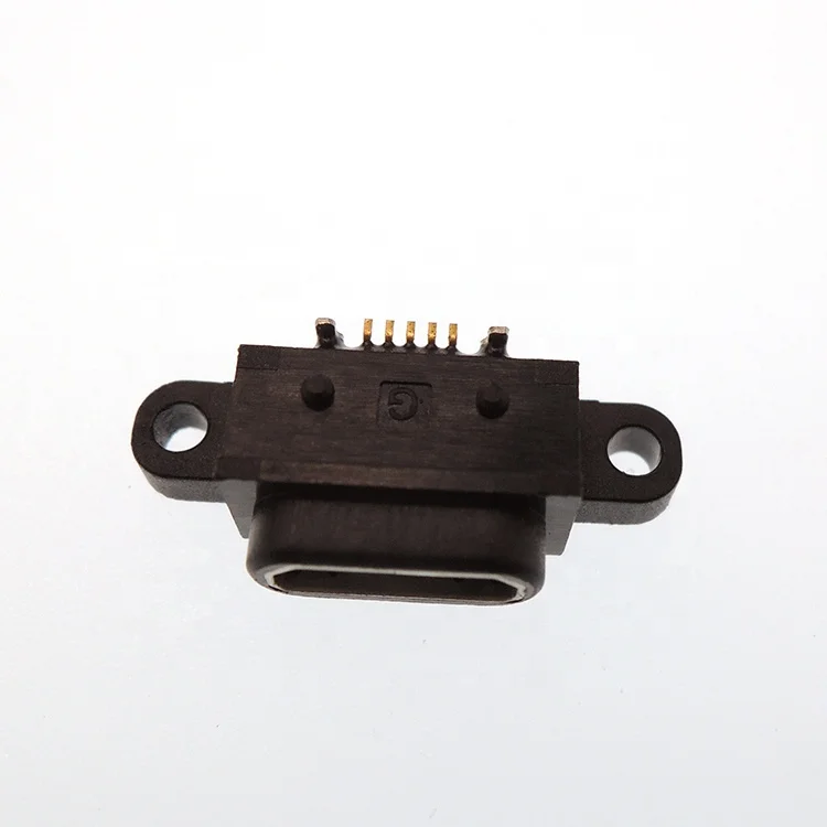 5pin waterproof Micro USB Connector Receptacle PCB Vertical Mount with O-ring and fitting holes