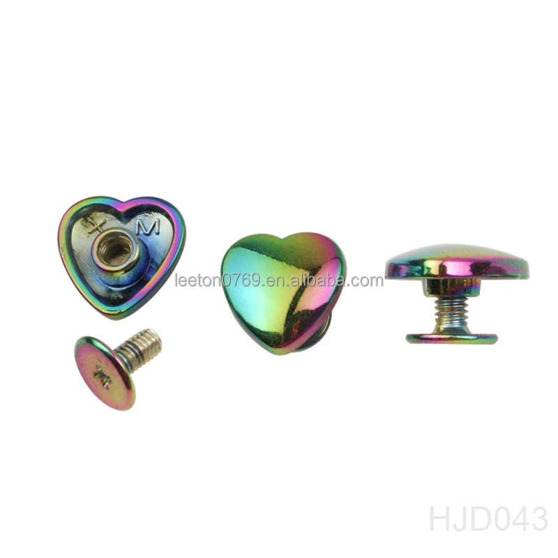 Stock supply high quality 12mm heart shaped rainbow metal bag rivets