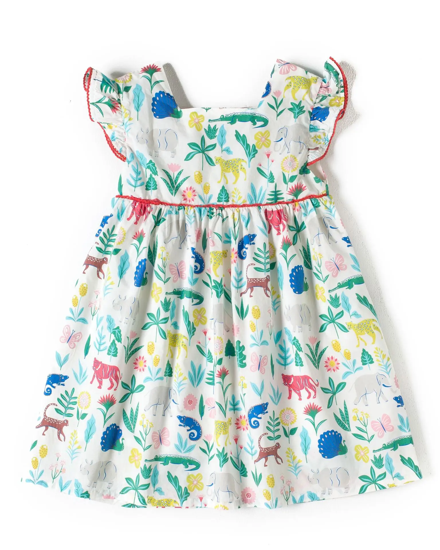 New Summer Princess Children Clothing Cotton Baby Kids Girls Flowers Plaid Dresses with Ruffle sleeves 2-12 years old
