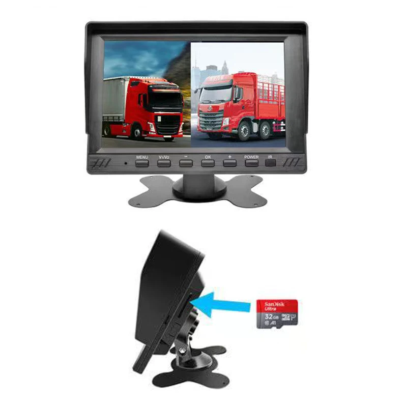 7 Inch 1080P AHD Truck Backup 2 Camera Monitor Waterproof IP68 Truck DVR Function With Reversing Radar Assistance PZ-612 2AHD
