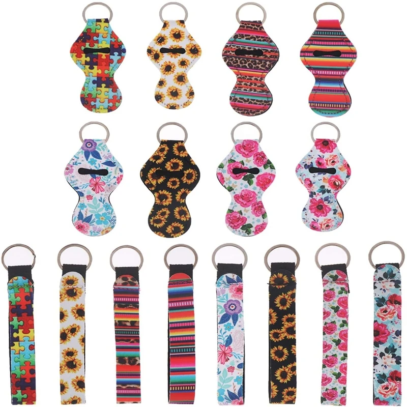 RTS neoprene lip gloss keychain chapstick holder keychain wristlet