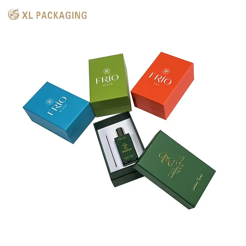 Perfume box 157gsm artPaper Lid bottom box Gift 2mm hardboard packaging beauty Boxes with EVA insert for bottle