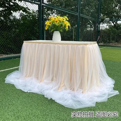 2 Layer Tutu Table Skirting Designs for Wedding Birthday Party Decoration White/Pink/Blue/Silver