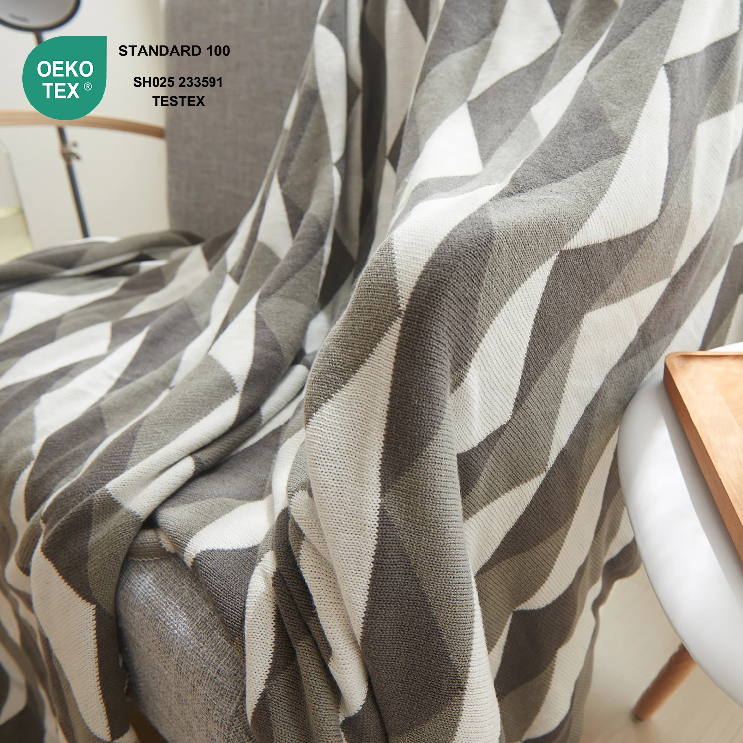 Home Decoration Bed Custom 100% Cotton Knitted Throw Blanket for sofa