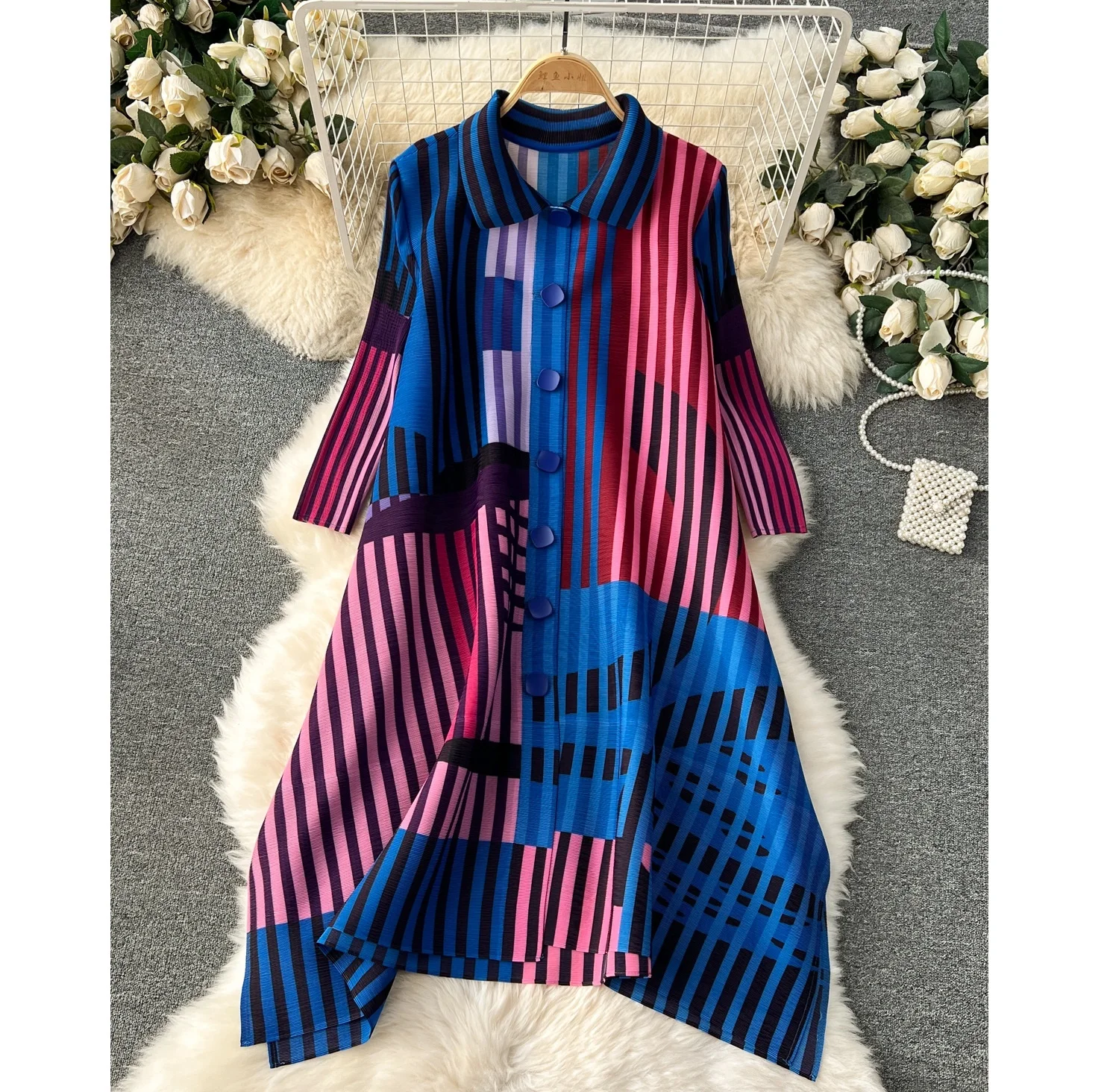 Новый плиссированный весенний пояс с юбкой Miyake индивидуальным принтом модное и элегантное женское платье в этническом стиле