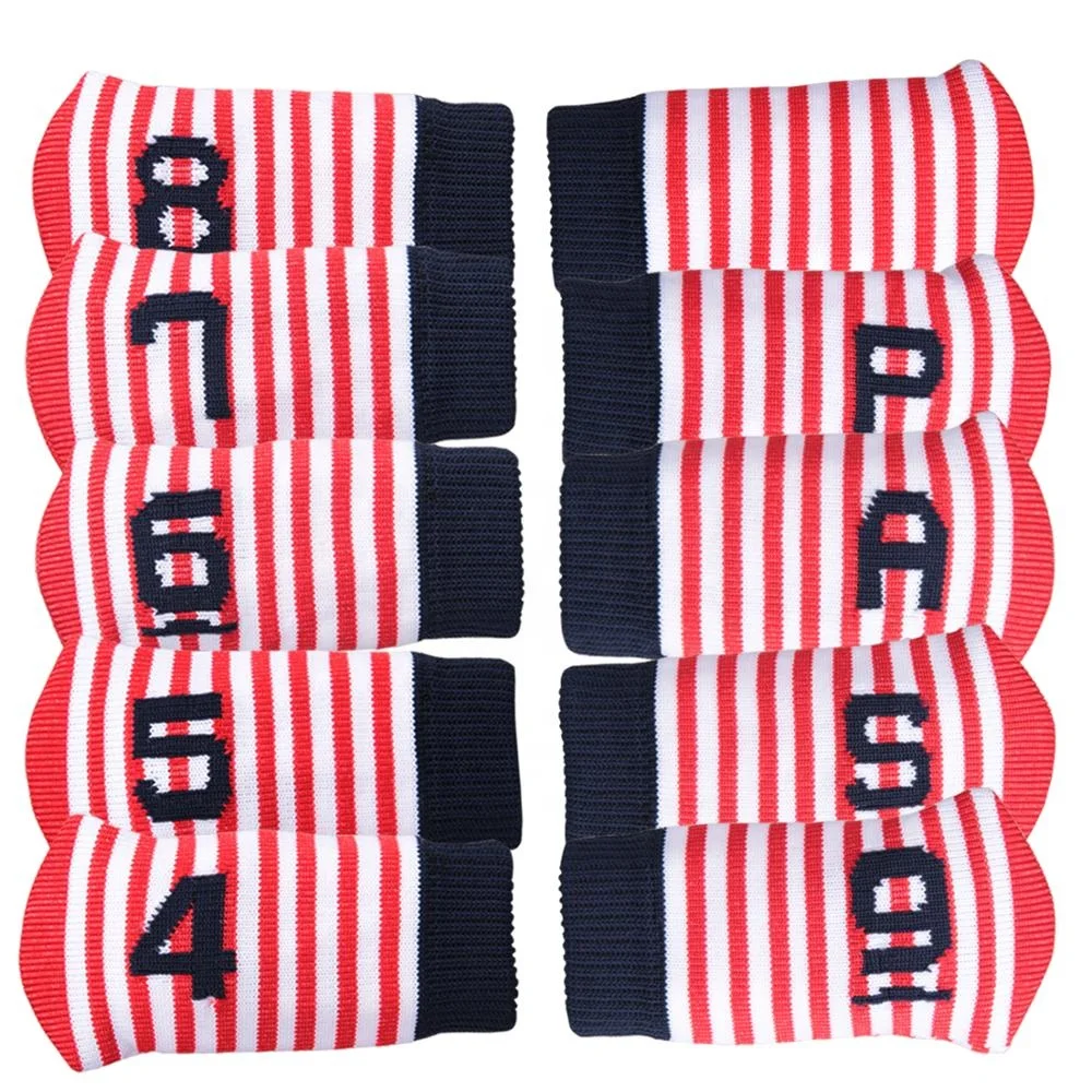 10PCS/Set Golf Iron Head Cover Knitted stretch Iron Cover 4 5 6 7 8 9 PW SW AW Red&White Mini cover