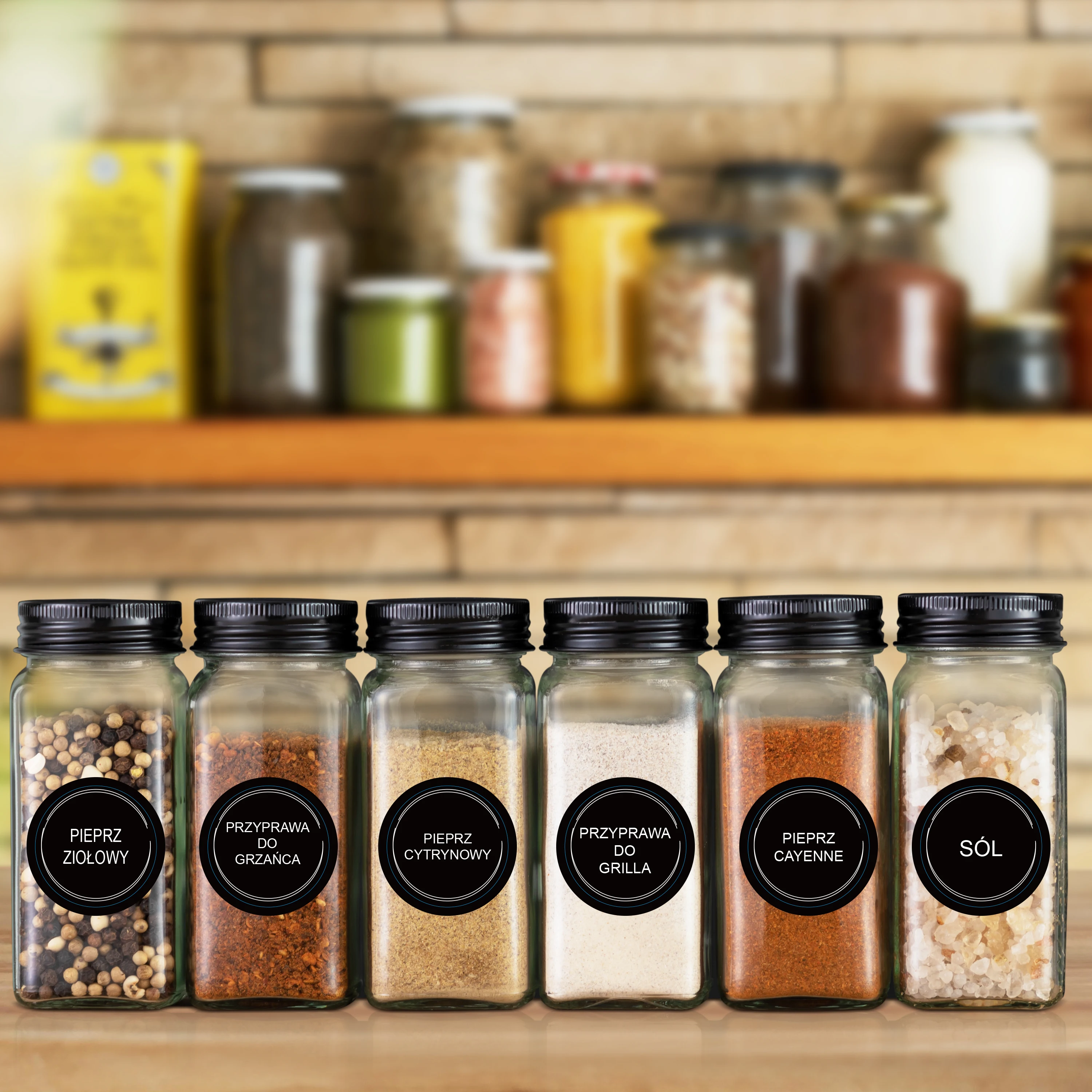 4oz Square Glass Spice Bottle Pepper Shakers seasoning bottle with Spice Labels black lids Spice Jar set