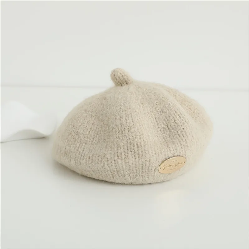 2024 High quantity Baby Knitted beret Autumn Winter  cute retro New Born Warm ear protection kids  Hats custom logo washlable
