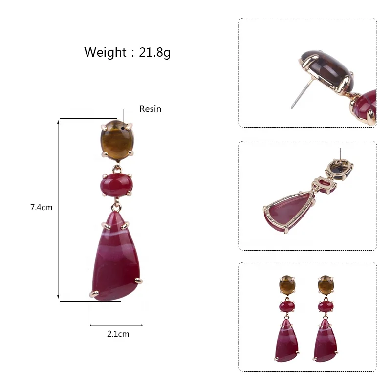 Korean Style Earrings Handmade Gemstone Beads Dangling Long Drop Earrings Gold Plated Resin Earring Molds