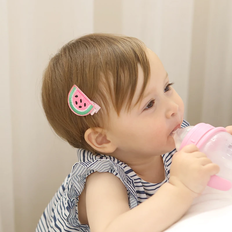 
61126 Cute Baby Girls Embroidery Fruit Hairgrips Fully Lined Alligator Hair Clip Accessories Decoration Covered Hairpin Cheap 