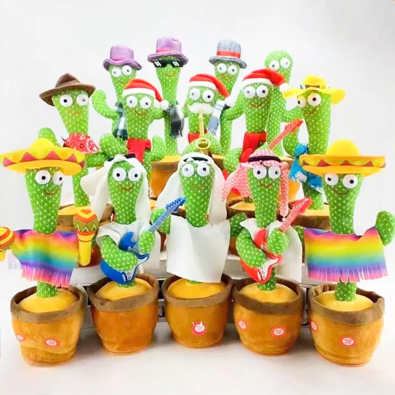 Cute led light doll sing dancing cactus toy music speaker electric cactus plush toy